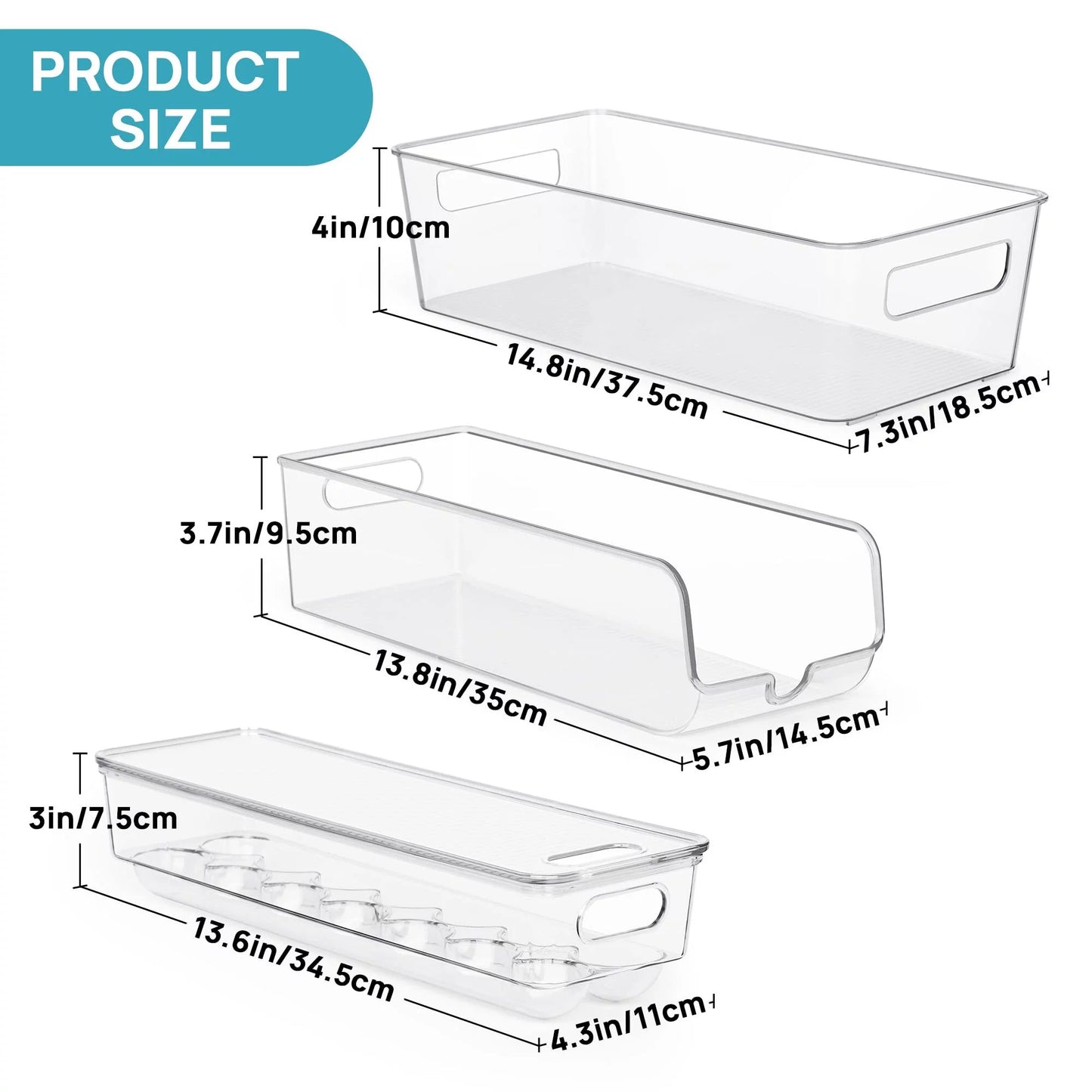 Set of 8 Refrigerator Organizer Bins, Clear Plastics Fridge Organizers and Storage with Handles