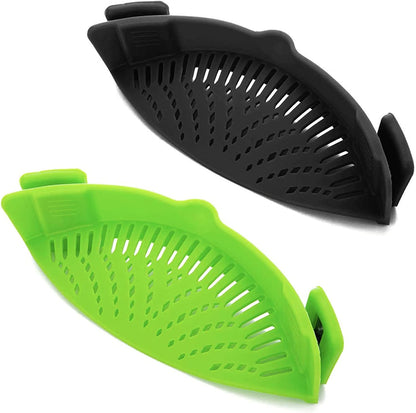 2 Pcs Clip on Strainer, Pot Strainer for Pasta Meat Vegetables Fruit, Silicone Strainer - Fit All Pots Bowls.