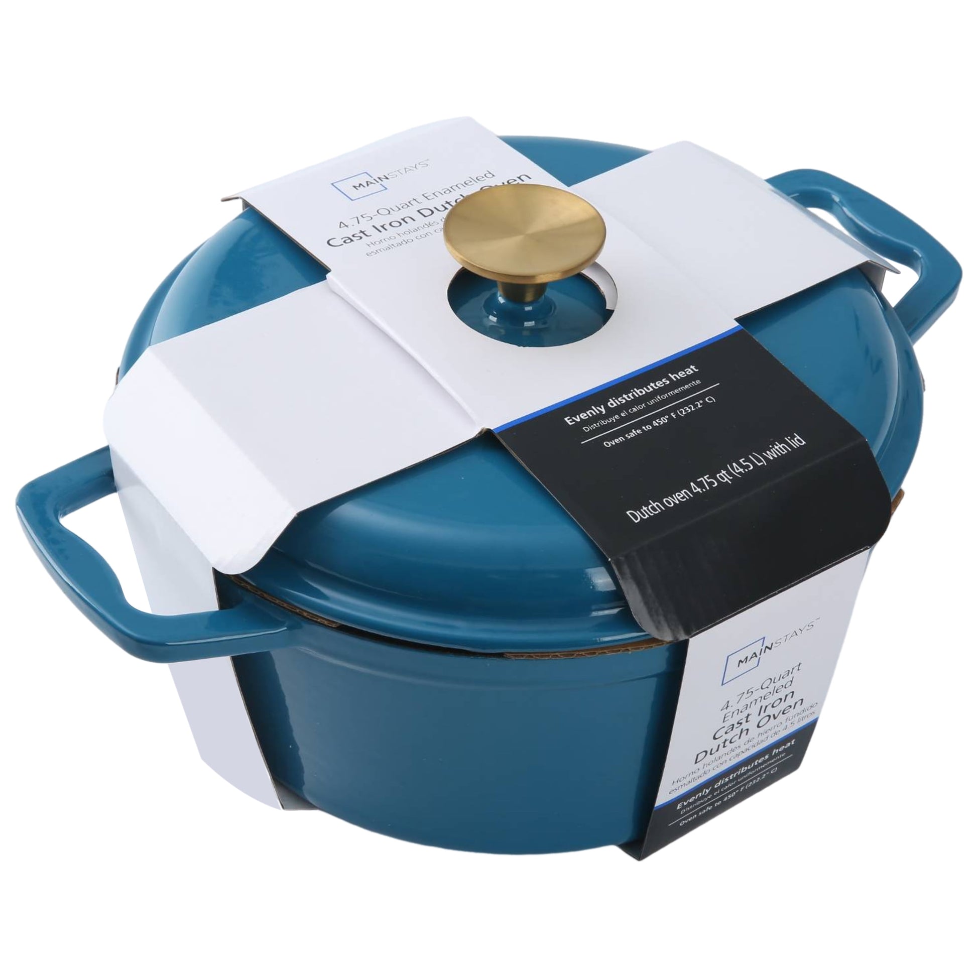 4.75Qt Oven-Safe Cast Iron Ceramic Enamel round Dutch Oven, Blue