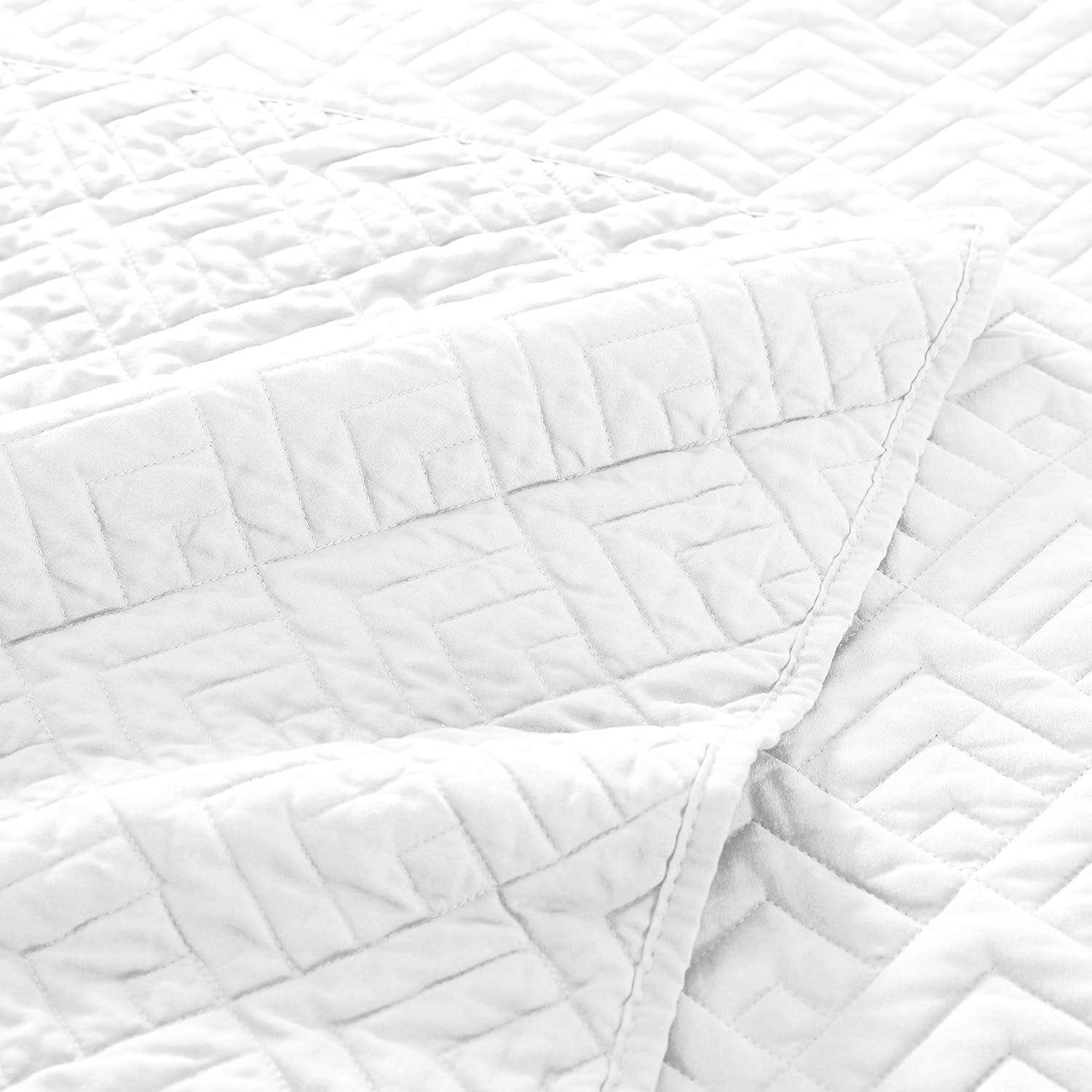 Summer Quilt Set Full/Queen Size White 3 Piece,Lightweight Microfiber Soft Coverlet Squares Pattern Bedspread Set for All Seasons(1 Quilt,2 Pillow Shams)