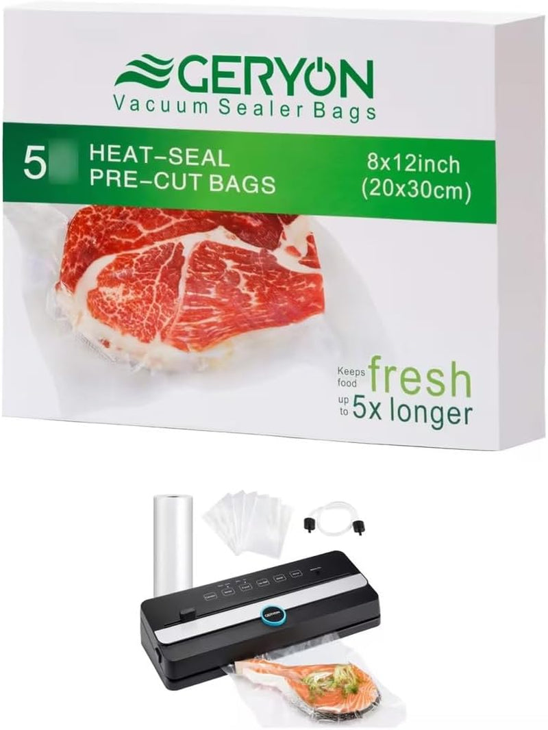 Vacuum Sealer, Automatic Vacuum Sealer Machine with Built-In Cutter, Compact Design for Dry and Moist Food with Starter Kit Bags and Rolls, Black