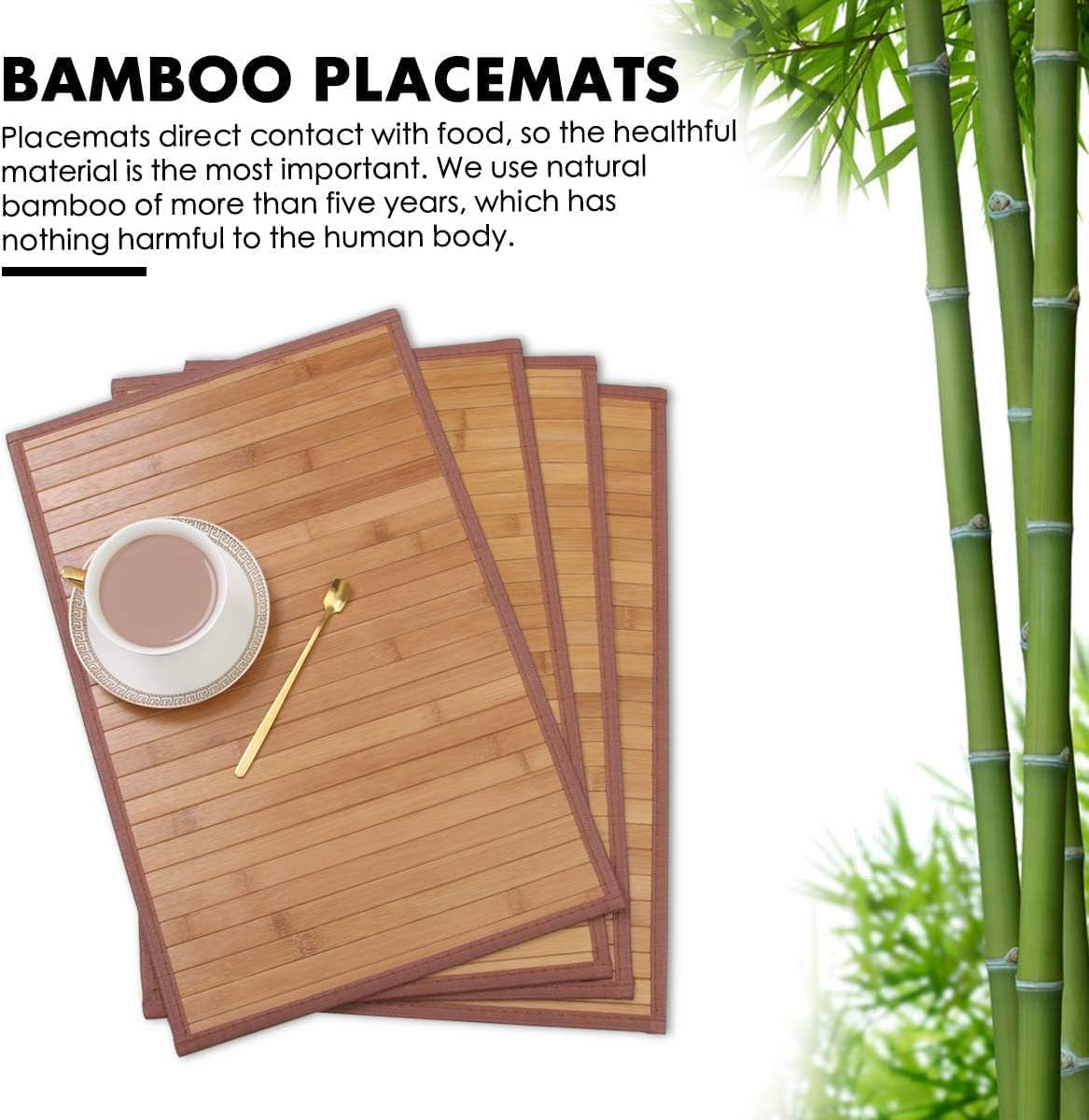 Bamboo Placemats for Dining Table, Placemats Set of 4,Stain-Resistant,Heat-Resistant Place Mats,Durable and Sturdy Dining Place Mats for Kitchen Table (1218Inch, Original)