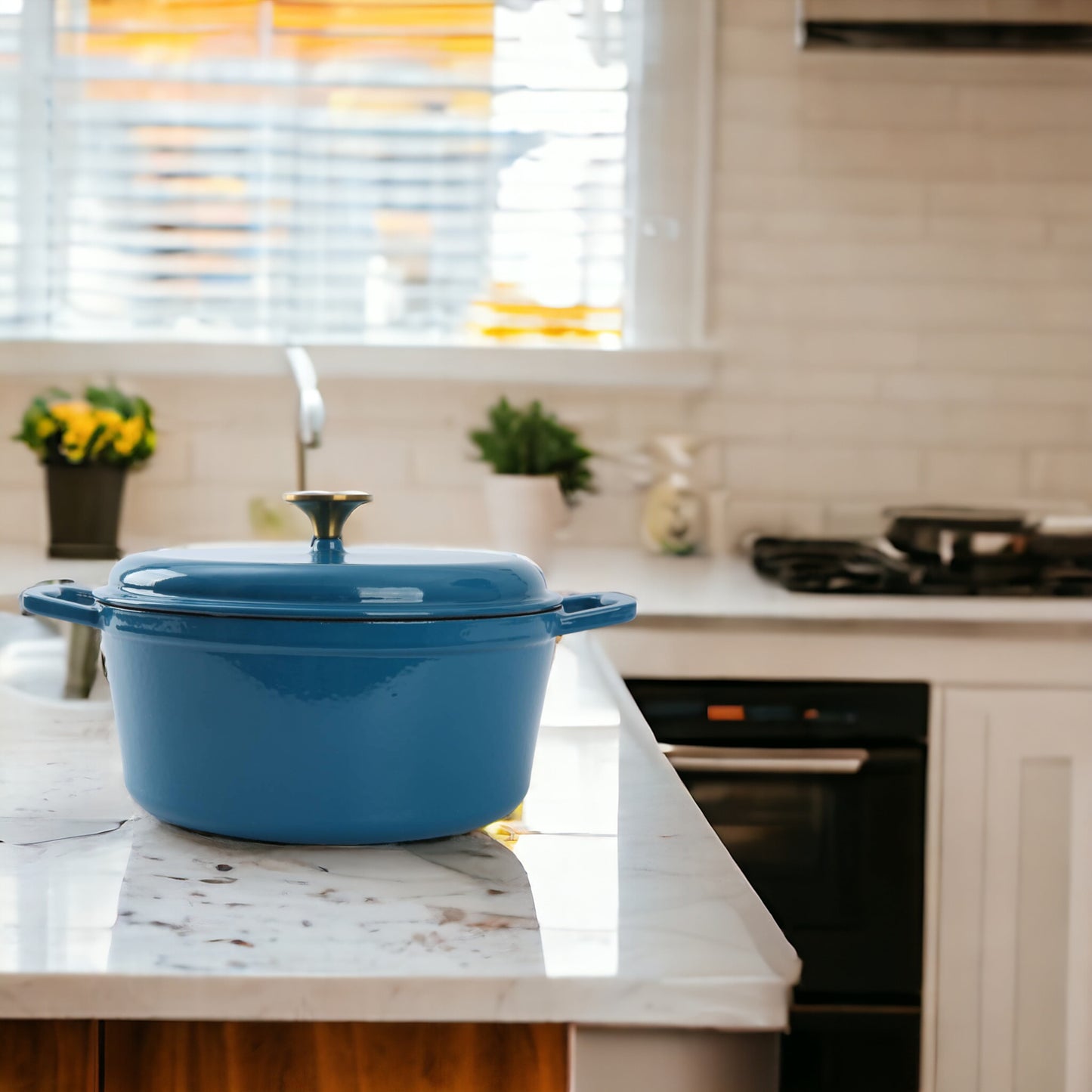 4.75Qt Oven-Safe Cast Iron Ceramic Enamel round Dutch Oven, Blue