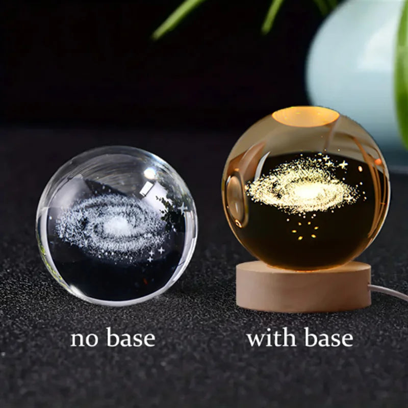 6Cm 3D Crystal Ball Crystal Planet Night Light Laser Engraved Solar System Globe Astronomy Birthday Gift Home Desktop Decoration