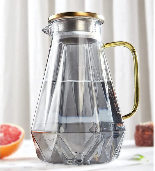 Black Diamond Glass Pitcher with Lid & Spout (68 Oz), Modern Design Water Pitcher with Handle, High Durability Glass Jug for Fridge, Glass Carafe for Iced Tea/Juice/Beverage/Coffee/Drinks