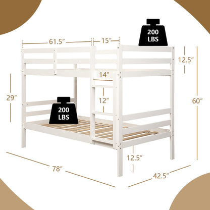 Twin Size Sturdy Wooden Bunk Beds with Ladder and Safety Rail