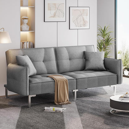 Sleeper Sofa Couch Bed Convertible Sofa Modern Futon Couches Sofas Bed Fold up and down Linen Fabric Recliner Couch for Living Room Gray