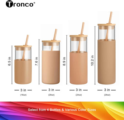 24Oz Glass Tumbler Glass Water Bottle Straw Silicone Protective Sleeve Bamboo Lid - BPA Free