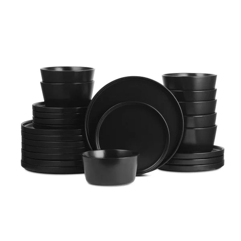 Stone + Lain Celina Stoneware Collection, round Dinnerware Set, 24-Piece Service for 8, Black Matte