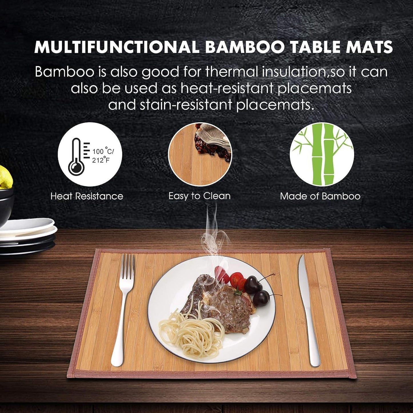 Bamboo Placemats for Dining Table, Placemats Set of 4,Stain-Resistant,Heat-Resistant Place Mats,Durable and Sturdy Dining Place Mats for Kitchen Table (1218Inch, Original)