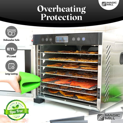 Food Dehydrator Machine | 7 Stainless Steel Trays | Dryer for Jerky, Dog Treats, Herb, Meat, Beef, Fruit | Keep Warm Function, Digital Timer and Temperature Control, Equipped Safety Over-Heat Protection, ETL Approved - (MFD-7070, 7 Stainless Steel Trays)