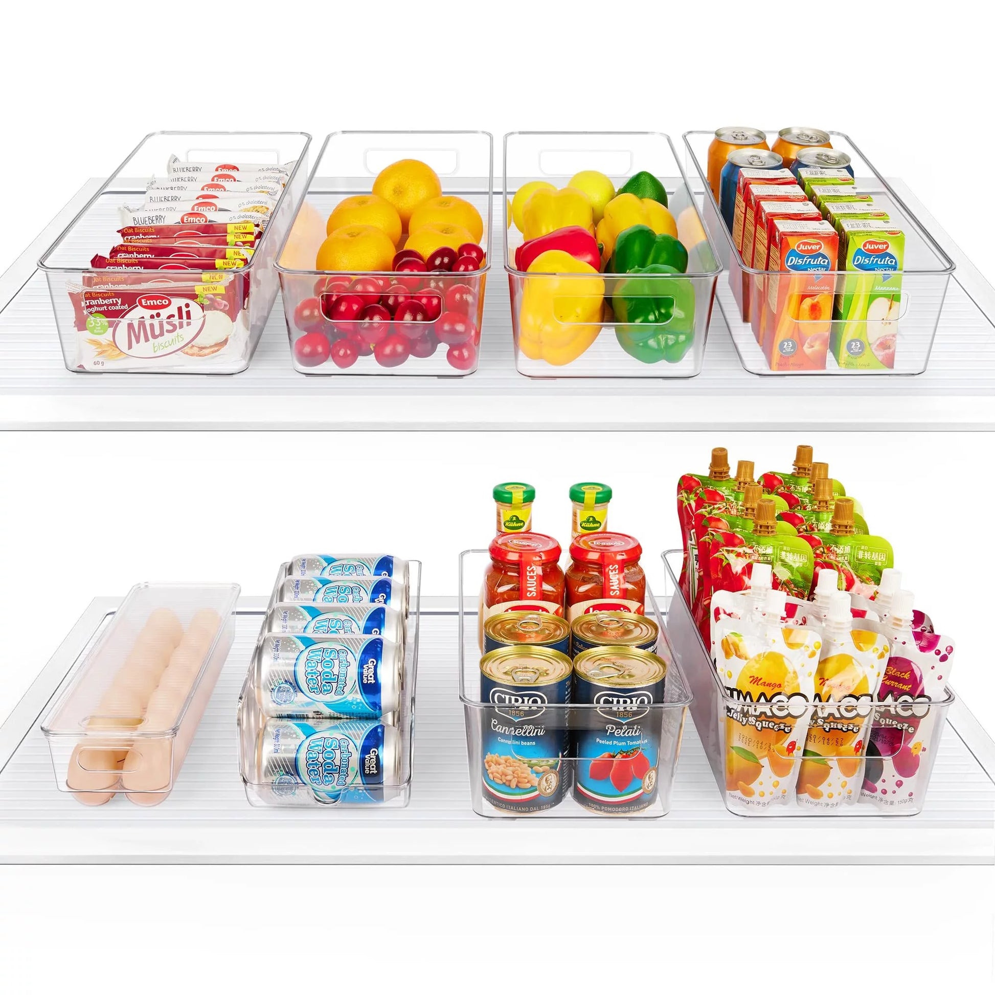 Set of 8 Refrigerator Organizer Bins,  Clear Plastics Fridge Organizers and Storage with Handles