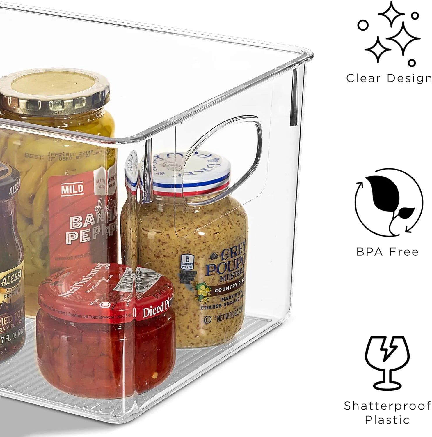 Set of 8 Clear Fridge Bins - Refrigerator & Pantry Containers with Handles - Nesting Design - Kitchen, Refrigerator, Food Pantry, Bathroom, & Closet Organization