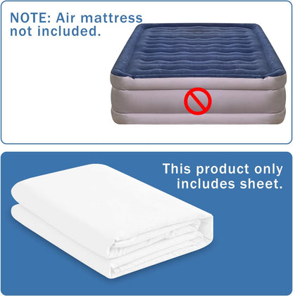 Fitted Sheet for Air Mattress Inflate without Disassembly Convenient & Firm Deep up to 21" White -Twin XL