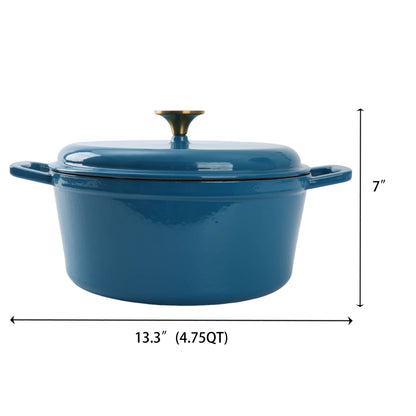 4.75Qt Oven-Safe Cast Iron Ceramic Enamel round Dutch Oven, Blue