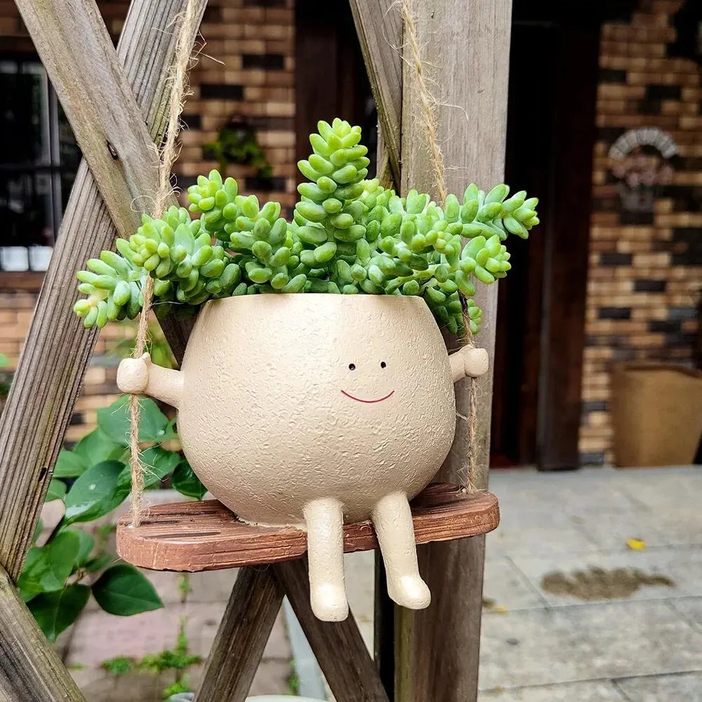 Swing Face Planter Pots, Wall Hanging Planters, Smile Face Resin Flower Pot for Flowers Big Succulent Plants, Creative Pot