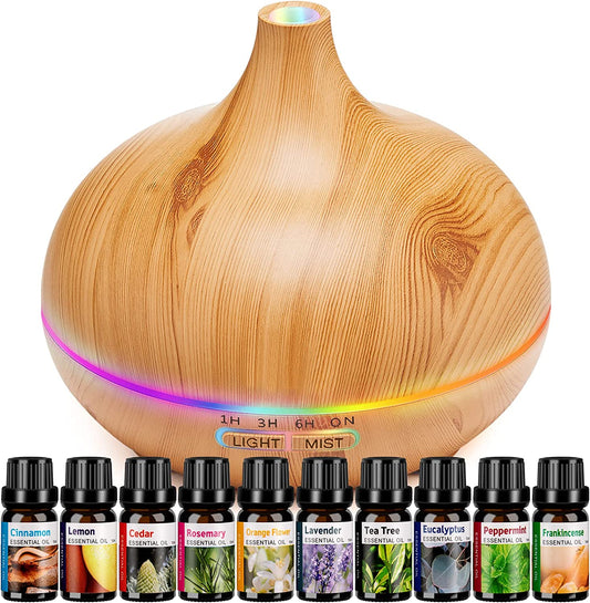 Aroma Diffusers for Essential Oils Large Room with 10 Essential Oils,Ultrasonic Aromatherapy Diffuser for Home Bedroom, Cool Mist Humidifier Vaporizer