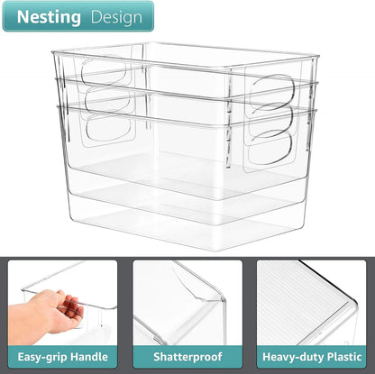 Set of 8 Clear Fridge Bins - Refrigerator & Pantry Containers with Handles - Nesting Design - Kitchen, Refrigerator, Food Pantry, Bathroom, & Closet Organization