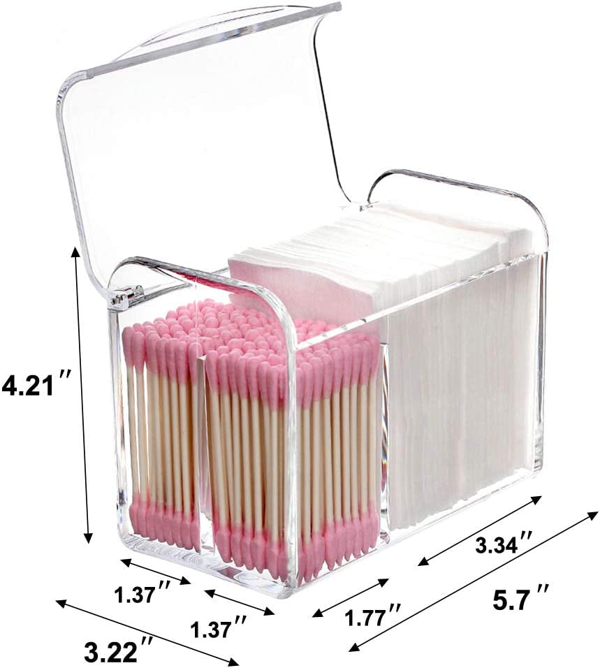 Qtip Holder Dispenser for Cotton Ball, Swab, round Pads, Floss,3 Compartment Plastic Apothecary Jars,Bathroom Organization ,Vanity Organizers and Storage,Clear