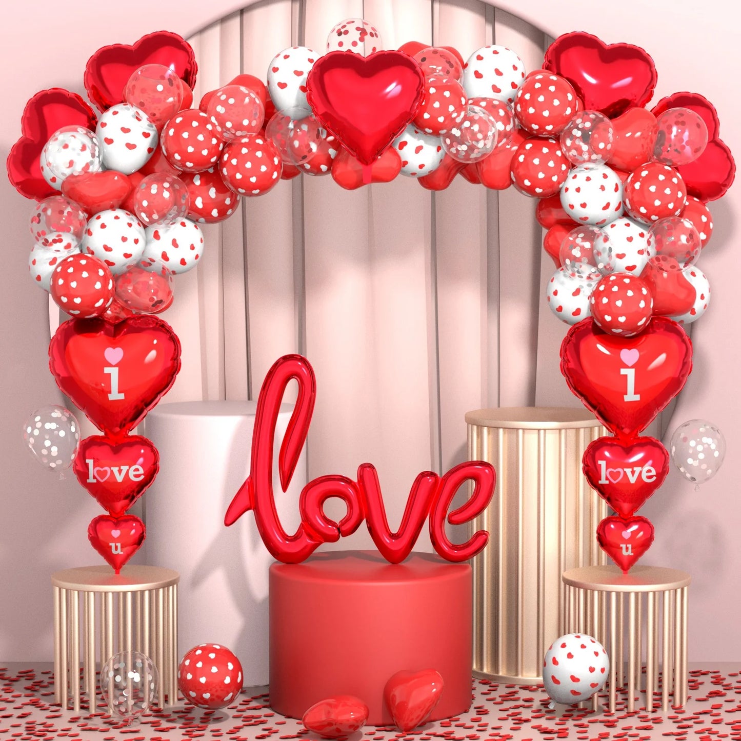 Valentines Day Balloons Kit - Heart Balloons Foil I Love You Balloons 500Pcs Rose Petals for Valentines Day Decorations