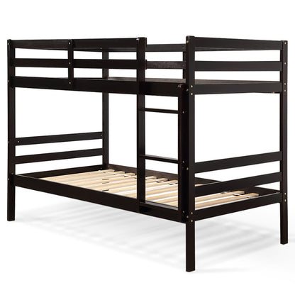 Twin Size Sturdy Wooden Bunk Beds with Ladder and Safety Rail